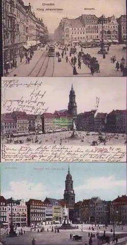 165138 3 AK Dresden König Johannstrasse Altmarkt 1917 1900 Kreuzkirche 1909