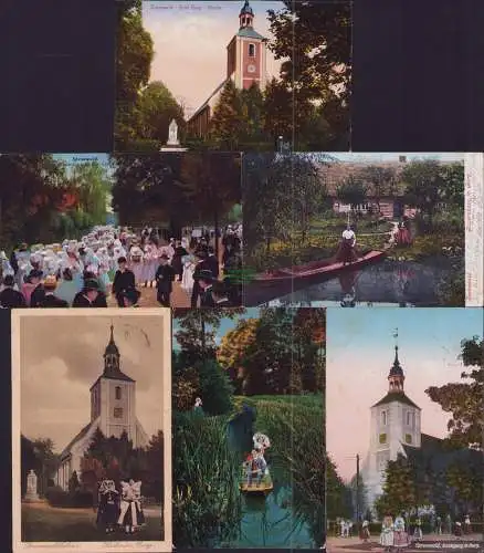 165044 6 AK Spreewaldbilder Spreewald Heimkehr vom Kirchgang Dorf Burg Kirche