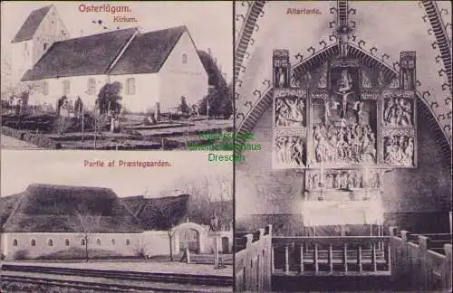 165104 AK Osterlügum 1916 Altartavle Kirken Partie af Præstegaarden Bahnhof