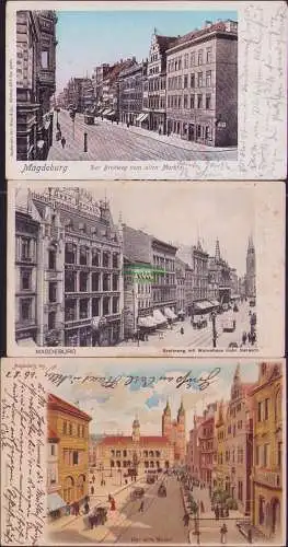 160888 3 AK Magdeburg 1904 Der Breitweg vom alten Markt Warenhaus Gebr. Barasch