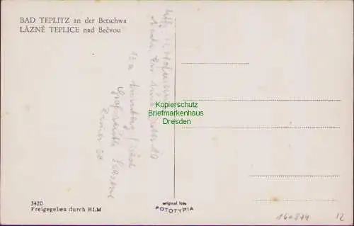 160874 AK BAD TEPLITZ an der Betschwa LAZNE TEPLICE nad Becvou Fotokarte um 1939