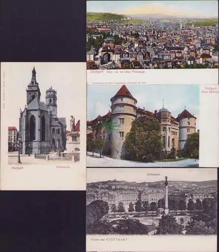 160993 4 AK Stuttgart Schlossplatz Stiftskirche um 1905 Blick von der Weinsteige