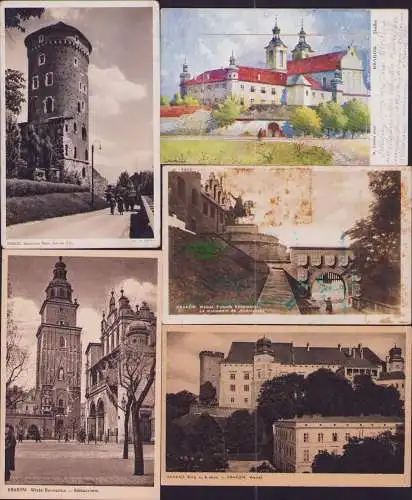 160862 5 AK Krakau Krakow 1939 Wawel Pomnik Kosciuszki Rathausturm Leporello