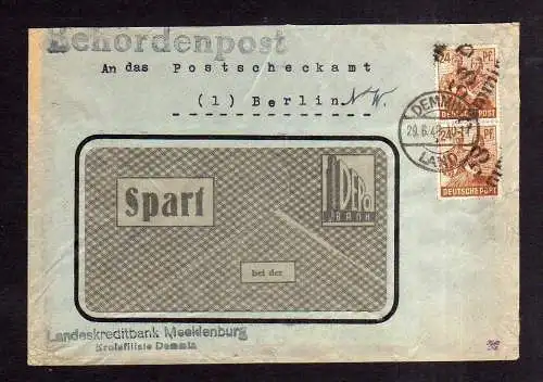 h1702 Handstempel Bezirk 38 Demmin 29.6.48 2x24 Pfg. gepr. Modry BPP