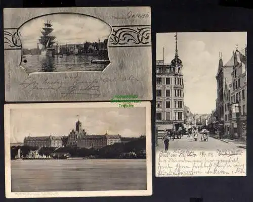 132179 7 AK Flensburg Angelburgerstrasse 1903 Hafen 1901 Marineschule Südermarkt