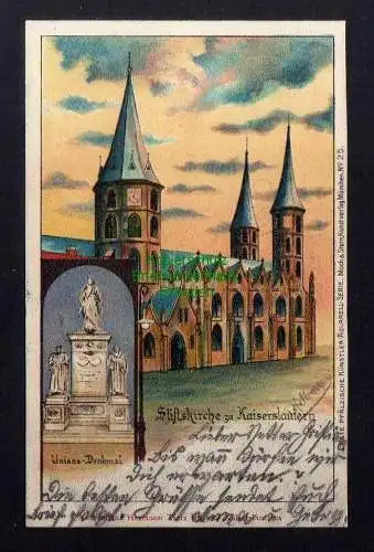 131128 AK Kaiserslautern Litho 1902 Stiftskirche Unions Denkmal