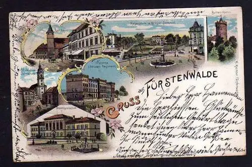 112578 Ansichtskarte Fürstenwalde Spree 1898 Litho Gymnasium Rathaus Domkirche Kaiserplatz