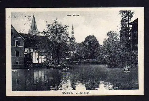 113032 Ansichtskarte Soest 1914 Großer Teich Petri Kirche