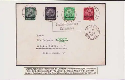 B-16550 Brief DR Deutsche Dienstpost Lothringen Metz R. P. Moselle 1940