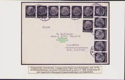 B-16546 Brief DR Deutsches Reich mit 12x 1 Pfennig Hindenburg Deisenhofen nach