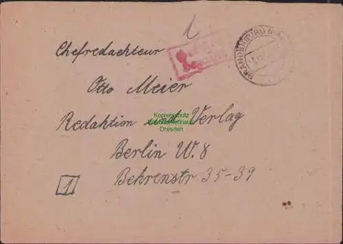 B-16531 SBZ Gebühr bezahlt Brief Brandenburg Havel 1945 nach Berlin