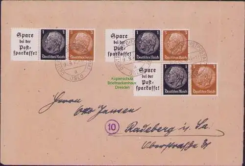 B-16498 Brief DR Hindenburg ZD Stempel Deutsches Dienstpostamt Oslo 1944 MeF