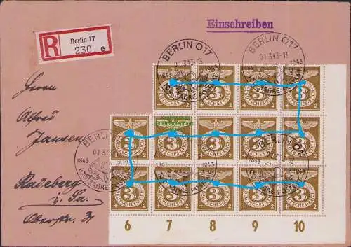 B-16490 Brief DR 14x 830 MeF Mehrfachfrankatur Berlin O17 100 Jahre Postamt 1943