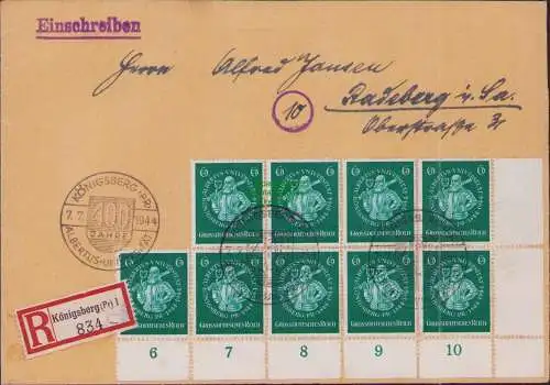 B-16487 Brief DR 9x 896 MeF Mehrfachfrankatur Königsberg Pr. nach Radeberg 1944