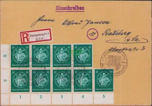 B-16486 Brief DR 9x 896 MeF Mehrfachfrankatur Königsberg Pr. nach Radeberg 1944