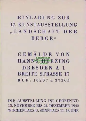 B-16466 Dresden 1942 Einladung zur 17. Kunstausstellung Hanns Herzing