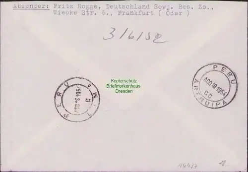 B-16437 Brief DDR Luftpost 1954 Frankfurt Oder nach Arequipa Peru Südamerika