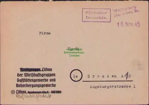 B-16430 Brief SBZ Gebühr bezahlt Weißenberg über Löbau 1945 Firmenbedarf