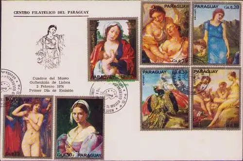 B-16426 Paraguay FDC 2544 - 2550 Gemälde aus dem Museum Gulbenkian Lissabon 1974