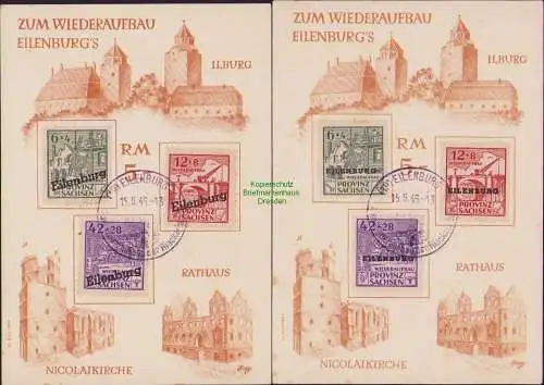 B-16422 2x Lokalausgabe Gedenkblatt Eilenburg Zum Wiederaufbau Ilburg Rathaus