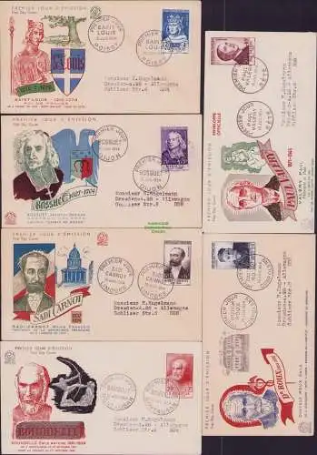 B-16417 6x FDC Frankreich 1015 - 1020 1954 gelaufen n. Dresden Persönlichkeiten