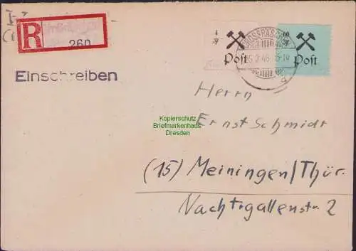 B-16411 Lokalausgabe Großräschen 1946 R-Brief Einschreiben nach Meiningen