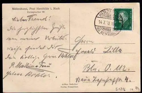 51316 AK Möllenhorst Post Herzfelde i. Mark 1930 bei Grünheide