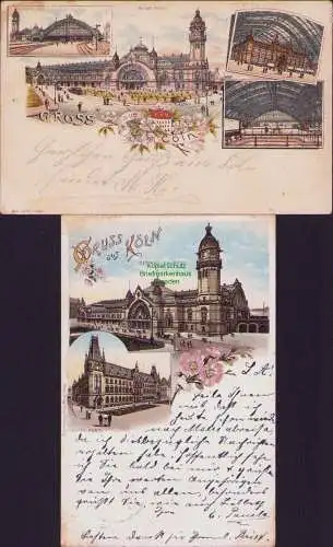 171964 2 AK Kön Litho 1895 Hauptbahnhof CENTRAL-BAHNHOF 1896 Louis Glaser