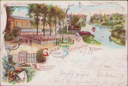 171963 AK Litho Stadtgarten Essen 1899 Terrasse u Restaurant Anlagen Stadtgarten