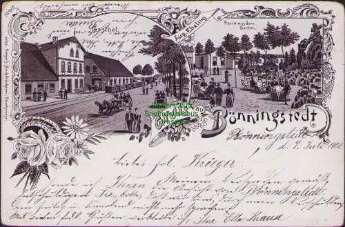 171914 AK Bönningstedt Litho 1901 Gasthof Biergarten Verlag Johs. Kroger's Buch