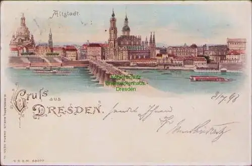 171899 AK Litho Dresden Halt gegen Licht 1898 Altstadt Panorama