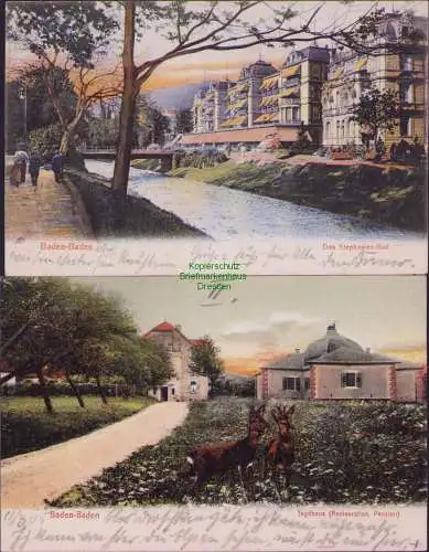 171796 2 AK Baden-Baden Stephanien Bad Jagdhaus Restauration Pension 1905