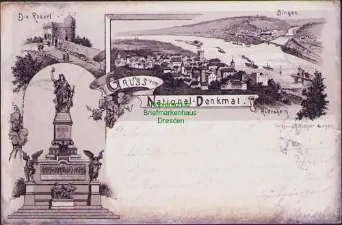 171793 AK Die Rossel Bingen National-Denkmal Rüdesheim Verlag HILSDORF 1897