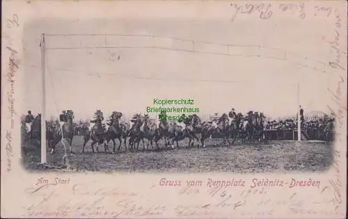 171781 AK Gruss vom Rennplatz Seidnitz-Dresden 1902 Am Start Pferde