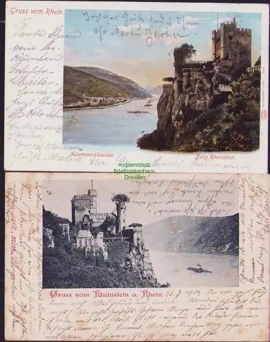 171775 2 AK Assmannshausen 1902 Rüdesheim am Rhein Burg Rheinstein 1901