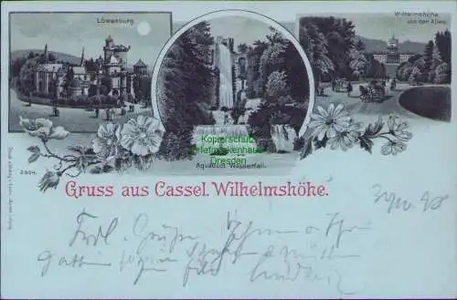 171772 AK Cassel 1898 Wilhelmshöhe Kassel Löwenburg Aquaduct Wasserfall Litho