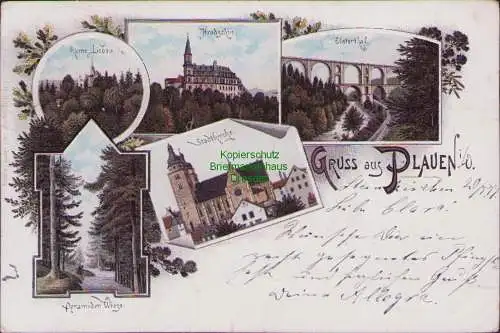 171764 AK Plauen i. V. 1899 Elsterthal Ruine Liebau Pyramiden Wiese Stadtkirche