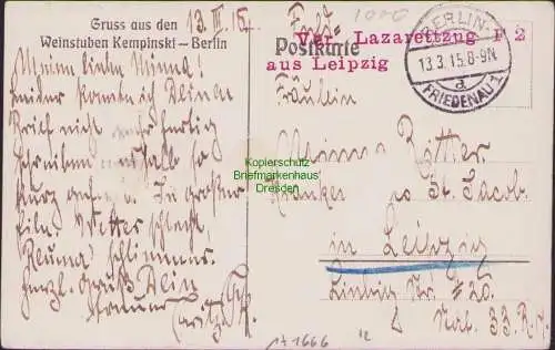 171666 AK Berlin Weinstuben Kempinski 1915 Friedenau Feldpost