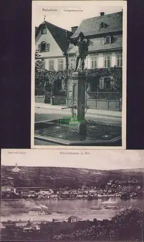 171638 2 AK Rüdesheim am Rhein Pankgrafenbrunnen 1917 Nationaldenkmal