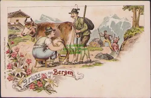 171613 AK Litho Bayern Gruss aus den Bergen Humor um 1900 Kunstverlag Hayd 304