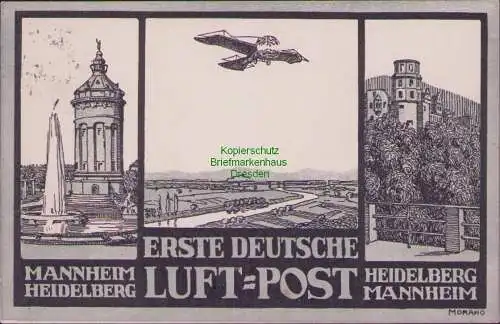 171574 AK ERSTE DEUTSCHE LUFT-POST HEIDELBERG MANNHEIM MORANO 1912