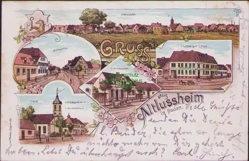 171563 AK Altlußheim in Baden 1901 Litho Gasthaus zum Ochsen Judengasse Kirche