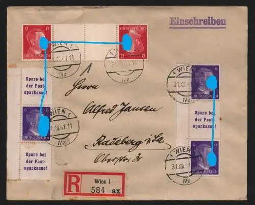 B12254 Brief DR Hitler ZD KZ41 + S283 285 Einschreiben Wien 1941