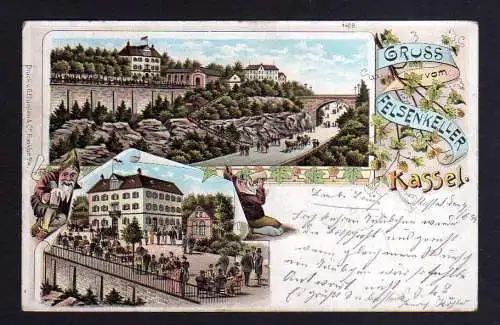 109579 AK Kassel Litho 1899 Restaurant Felsenkeller Zwerg trinkt Bier