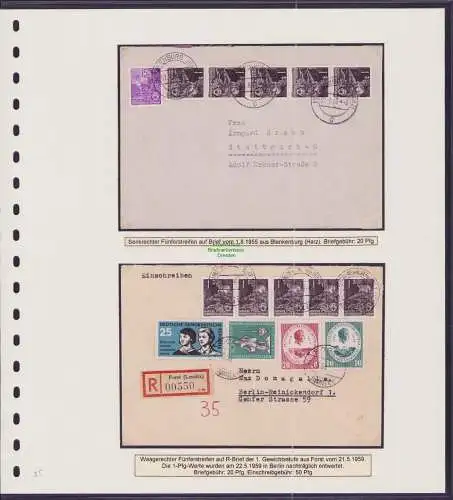 B-50051 2x Brief DDR FJP 1 Pfennig Bergarbeiter 405 MiF Blankenburg Harz 1955