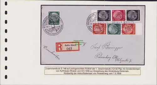 B-50012 Brief Roßla Einweihung Hindenburgdenkmal DR Deutsches S 148 gestempelt