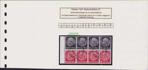 B-50010 DR Deutsches Reich 1 Pfennig Hindenburg ZD aus MH 43 Hbl. 90 gestempelt