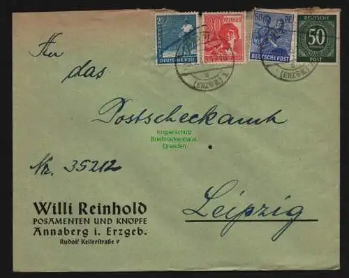 B12740 SBZ Währungsreform 1948 Zehnfach Frankatur Annaberg Erzgeb. 9.7.48 PschA