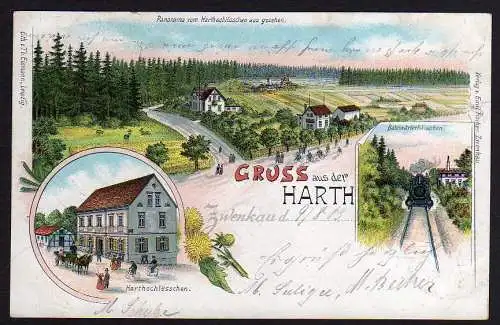 52086 AK Litho Zwenkau 1903 Harth Bahn Bahnwärterhäuschen