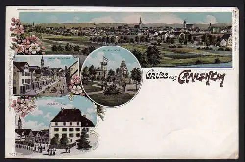 49687 AK Crailsheim Schlossplatz Litho Wilhelmstrasse Wilhelmshöhe um 1900